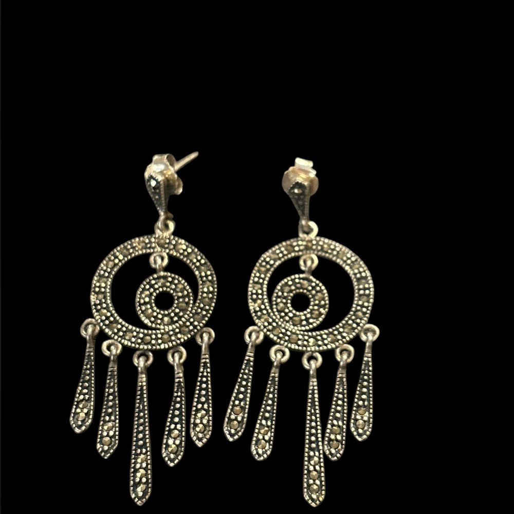 Vintage Sterling 925 silver marcasite dangle earrings